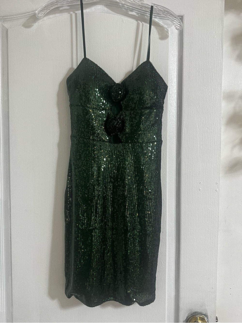 City Studio Emerald Sequin Spaghetti-Strap Mini Dress